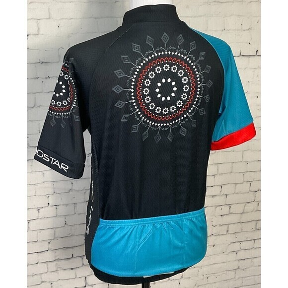 Weimostar Womens Blue Black Floral Cycling Jersey Full Zip Back Pouch Size L R1 - Picture 4 of 10